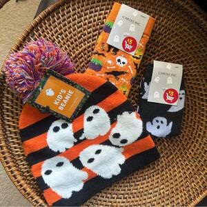 Halloween Ghost Socks and Beanie Hat 3 Item Lot New with Tags